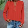 Long Sleeve Linen Tops For Women Loose Fit V Neck Button Down Shirts Cute Solid Summer Beach Tee Shirts