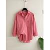 Honey J Women Tsupen Collar Pocket Asymmetrical Loose Fit Long Sleeve Shirt