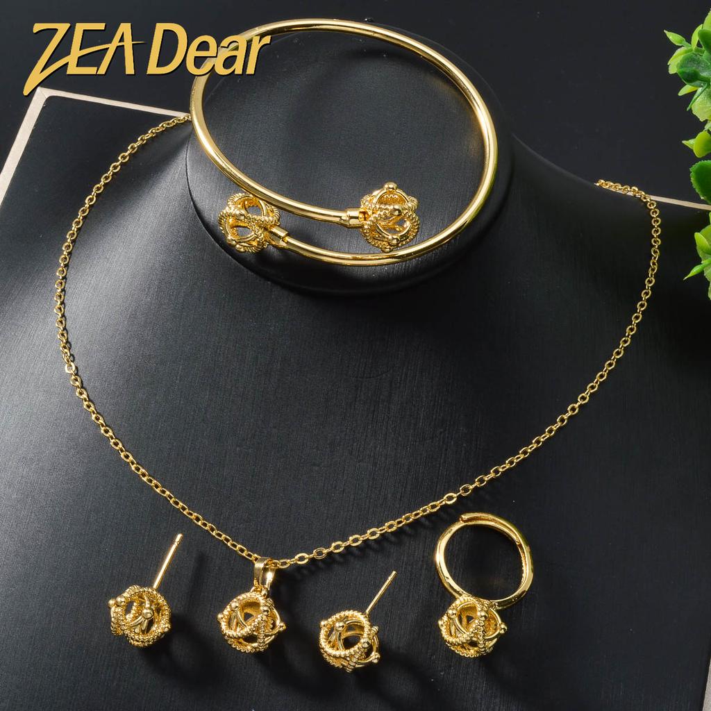 ZEADear Bride Zircon Sets Gold Plated Earrings Necklace Bracelet Ring Chain Bohemia Pendant Bridal Gift Engagement Anniversary