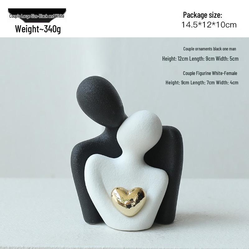 Nordic Luxury Mini Ceramic Heart Couple Ornament for Home Decor