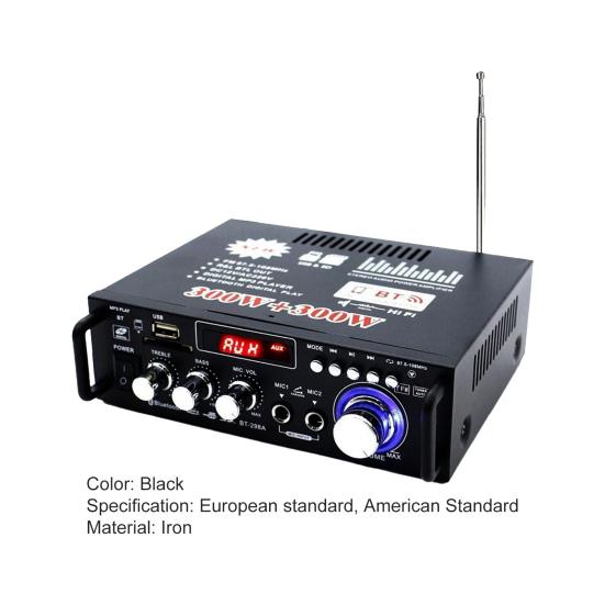 BT-298A Power Amplifier Practical Liquid-crystal Display 2CH 12V/220V 600W HiFi Bluetooth-compatible 5.0 Audio Amplificador for Home
