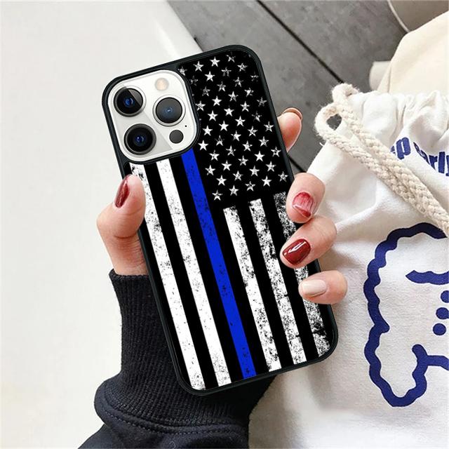 Police Thin Blue Line American Flag Phone Case Cover For iPhone 17 Air 15 16 Pro Max 14 13 12 11 Pro Max Plus