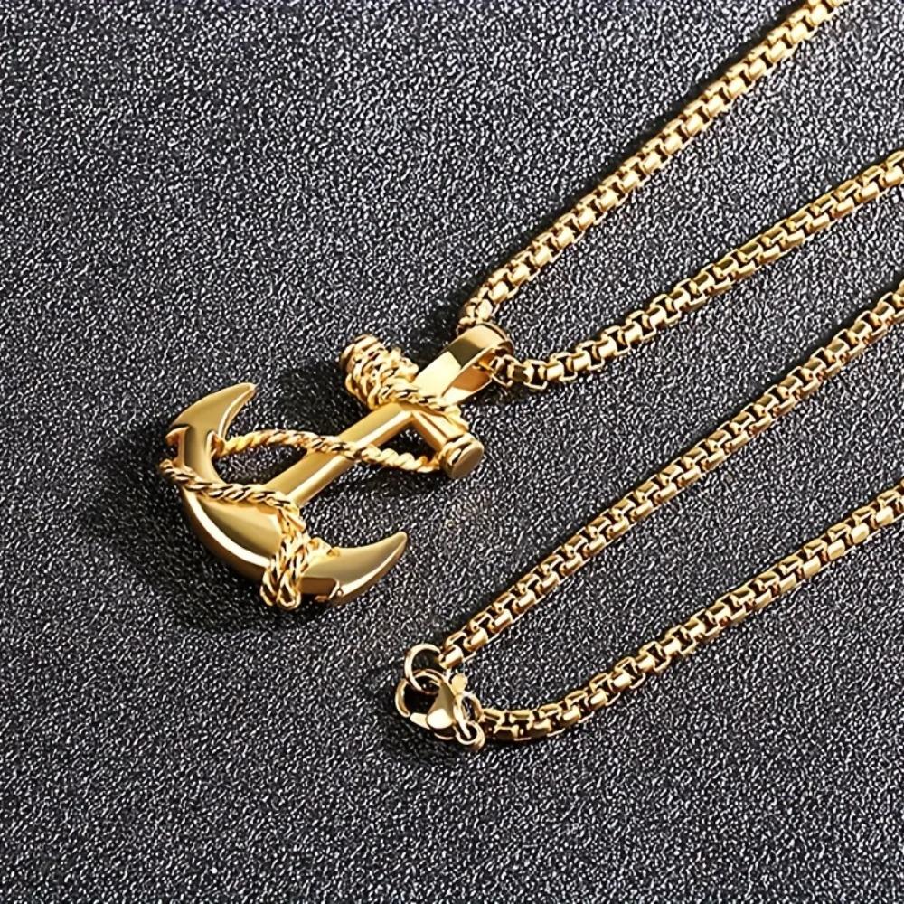 1 Men's Stainless Steel Navigation Anchor Pendant Necklace, Vintage Mooring Anchor Pendant - Durable and Stylish - Men's
