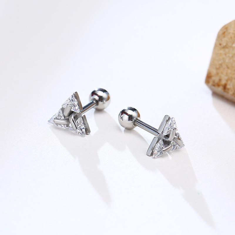 Crystal Men Stud Pierced Earringtriangle Zircon Stud Earringsstainless Steel Tiny Minimalist Studs For Mens Women Zircon