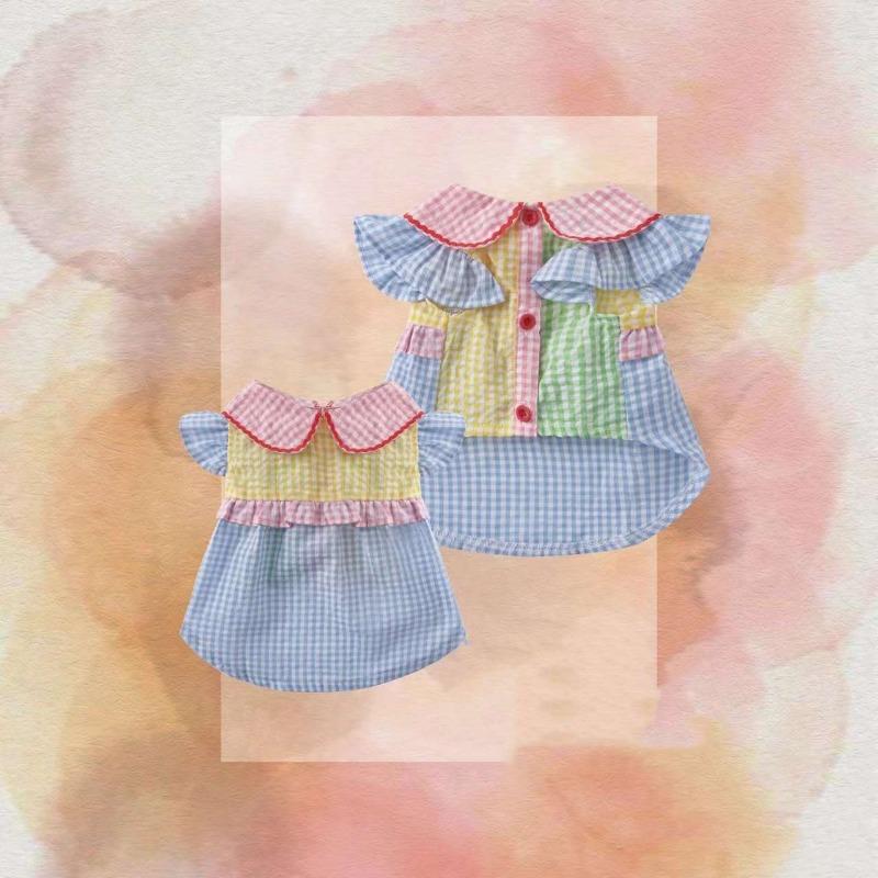 

Pet dog clothes spring and summer thin teddy cat contrasting color puppy contrasting color shirt buttons XXL chest 55 back 45 about 14-8.5 kg