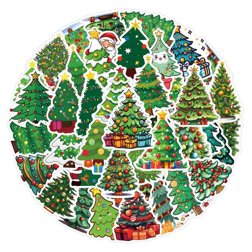 55 Cartoon Christmas Tree Graffiti Stickers - DIY Decorative Decals for Desks and Suitcases