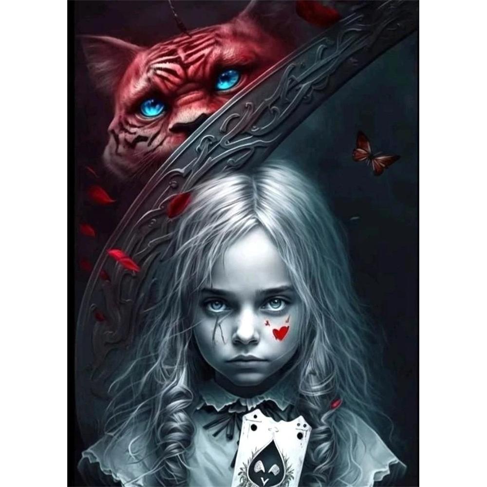 

Disney Diamond Painting Dark Themed Alice in Wonderland Illustration 5D DIY Kit Adult Arts and Crafts Home Decor and Gift Round 20x30cm
