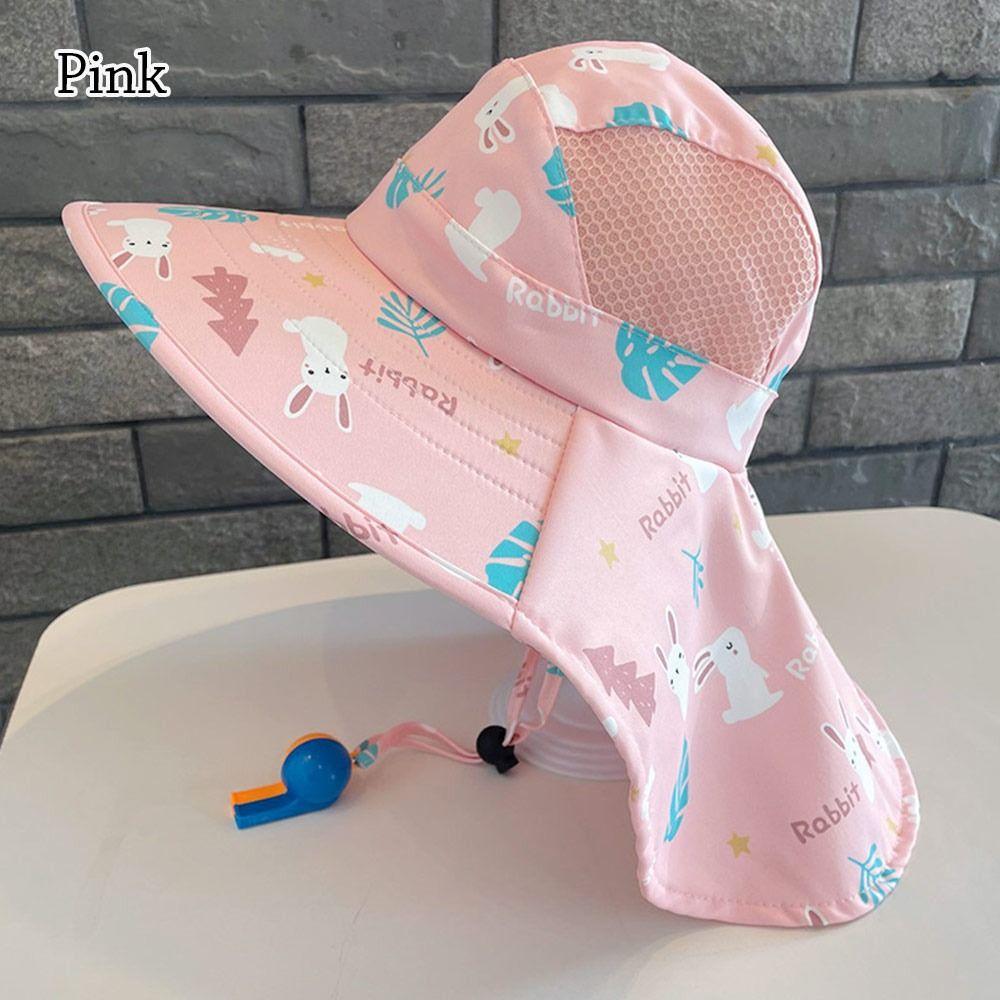 Polyester Sun Cap With Whistle Beach Cap Outdoor Kids Bucket Hat  Toddler