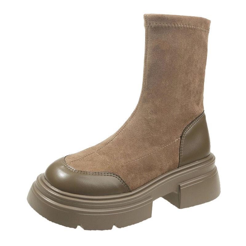 Retro Martin Stiefel Damen Britischer Stil Herbst und Winter neu kleine dicksohlige erhöhte schwarze dicke Ferse dünne kurze Stiefel