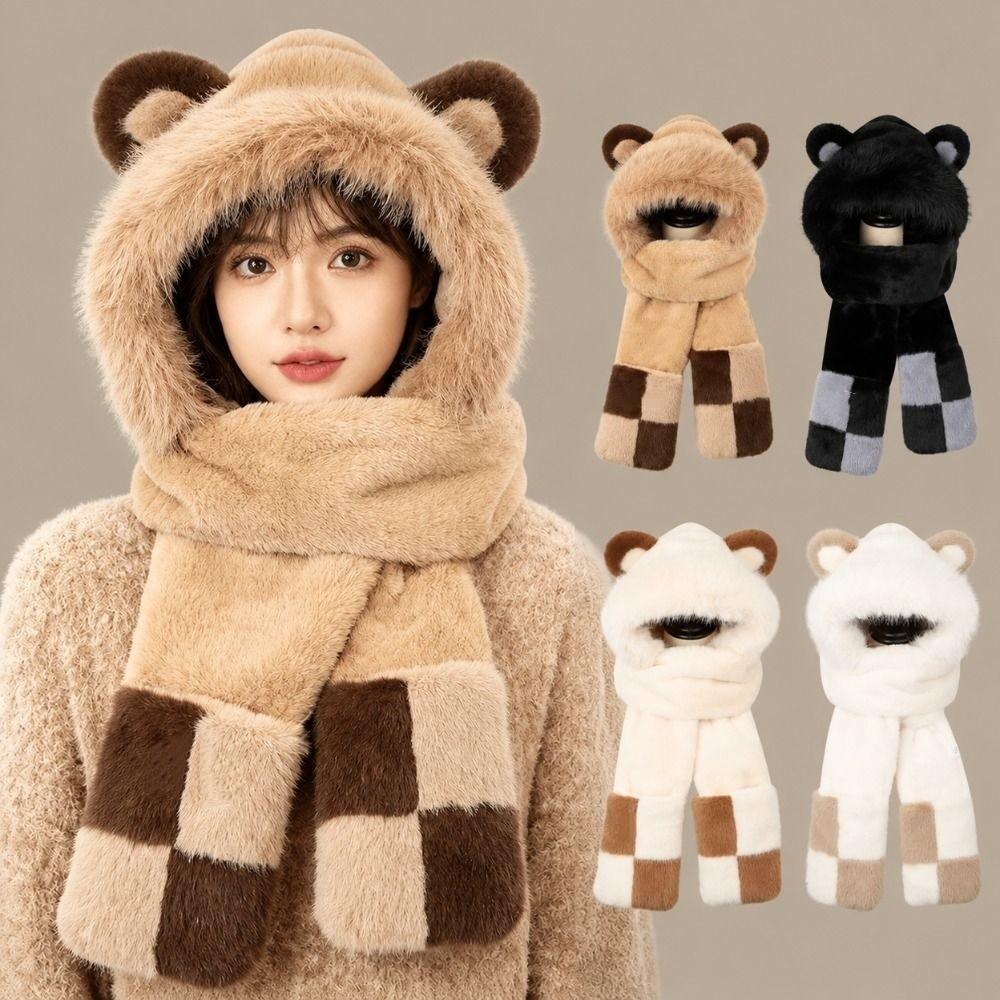 Three-in-One Women's Hat Scarf Thickened Winter Hat Scarf Warm Ear Protection Hat Winter