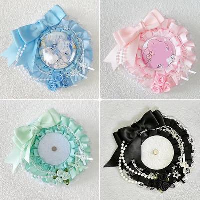 Handmade Lolita Rosette Badge Display Holder Cute Anime Ita Bag Pin Display Frame Cosplay Bag Accessory For Collect Badges Pins