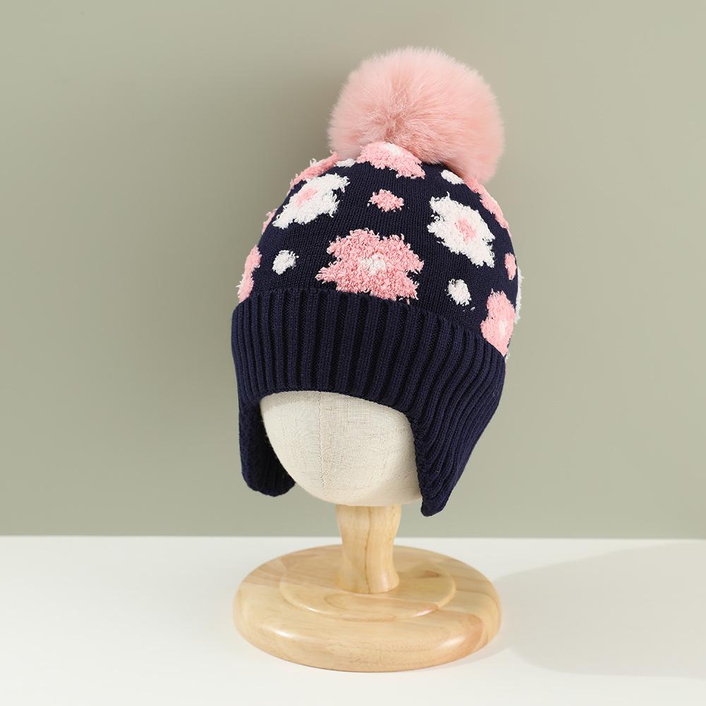 Amazon Plush Flower Children's Hat Winter Boys and Girls Knitted Hat Ear Protector Warm Wool Hat Plush Pullover Hat