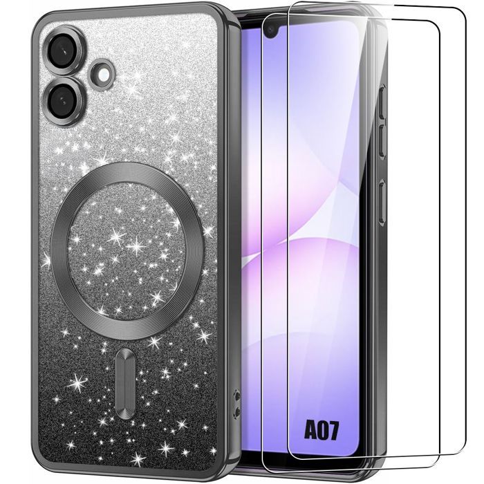 Coque de Protection - BOOLING - pour Samsung Galaxy A07 - Noir Pailleté - Antichoc - Charge sans fil