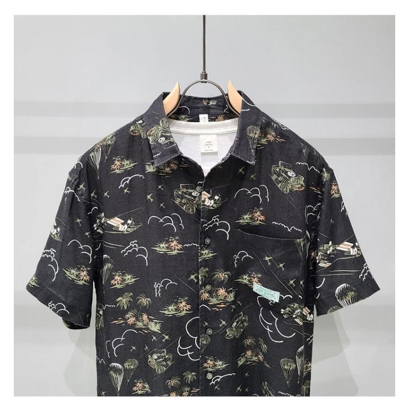 Seaside Vacation Style Beach Cool Leisure Printing Refreshing Versatile Personality Loose Men's Short Sleeved Shirt Summer 2024