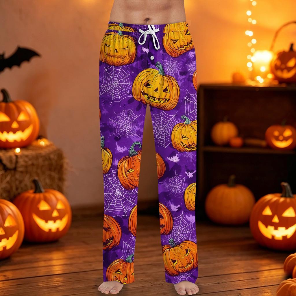 Men's Halloween Print Drawstring Pants Casual Lounge Sleepwear Bottoms with Elastic Waist and Relaxed Fit Suitable for Indoor and Outdoor Wear
