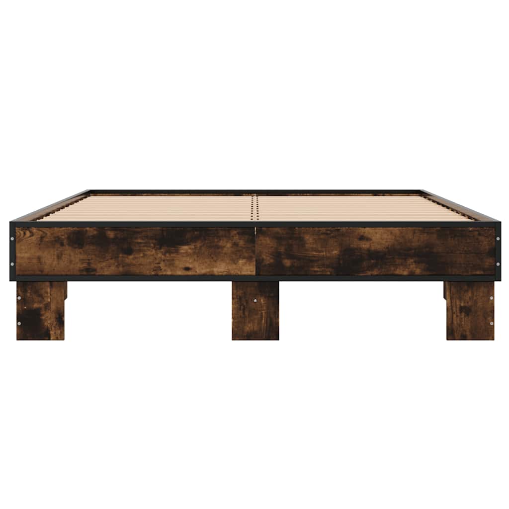 Bed Frame Smoked Oak 140 X 190 Cm Wood Based Material and Metal