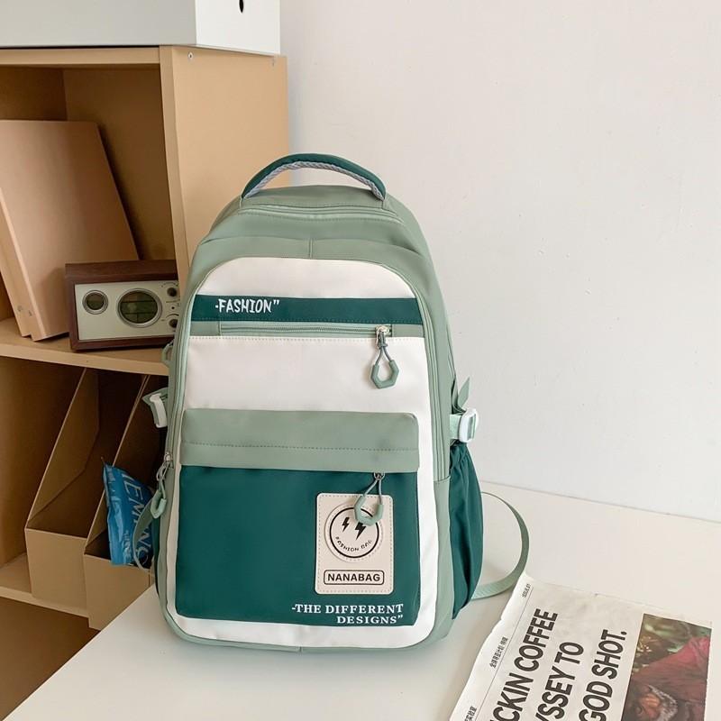 Retro Workwear Style Large Capacity Backpack Women Korean Version High School Students Color-blocking Trendy Shoulder Bag Men Travel Backpack