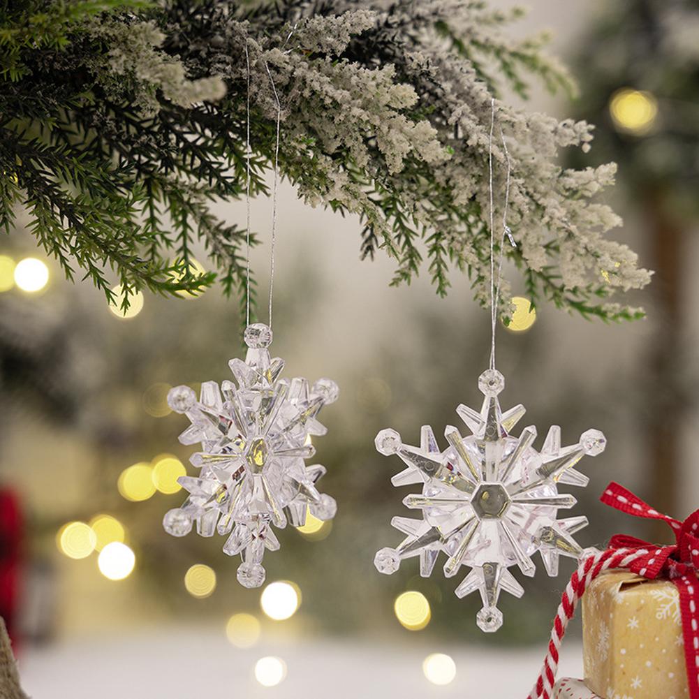 6pcs Acrylic Snowflake Pendant For Christmas Tree Decoration Transparent Snowflake Pendant Hanging Ornament For New Year Home Party