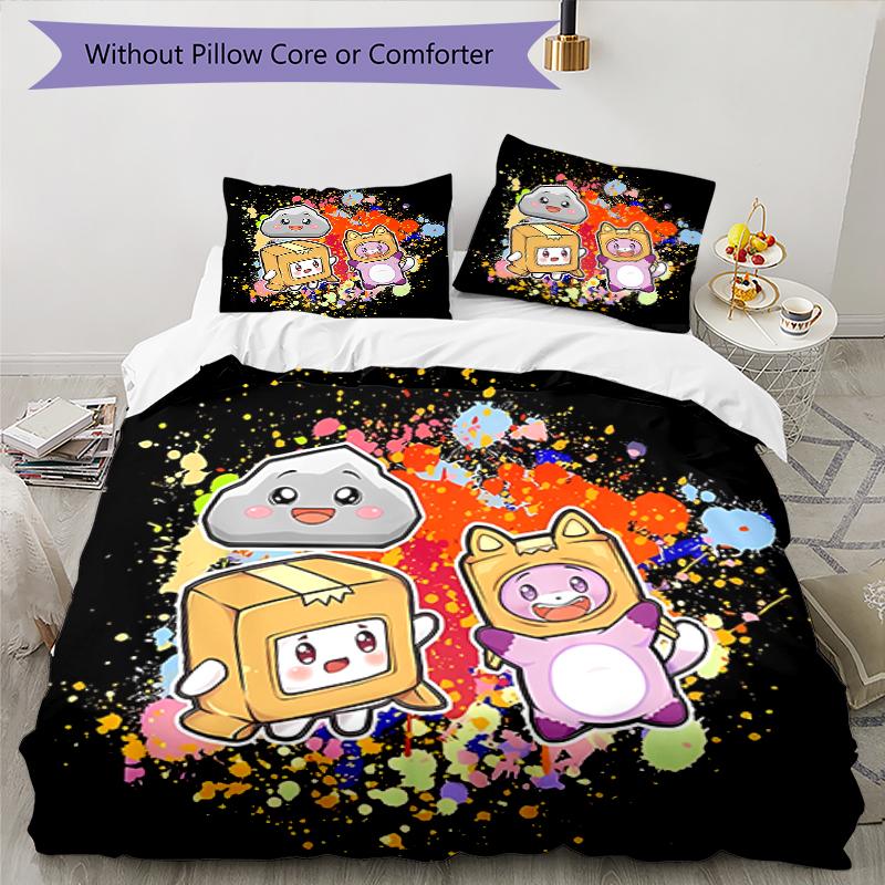 3pcs Lankybox Foxy and Rocky Pattern Bedding Set Duvet Cover Set Includes Duvet Cover &pillowcases, Perfect All Season Bedroom Decoration & Gift