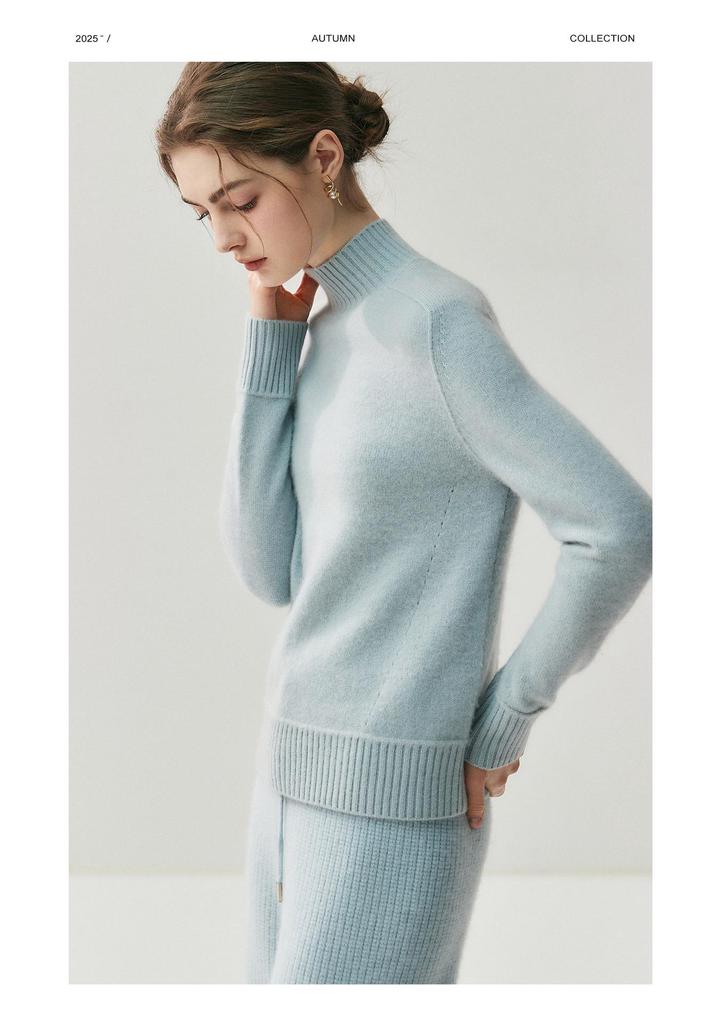 Que Fei Women's Classic Cashmere Half-High Collar Sweater - Soft, Thickened, Loose Knit Base Layer