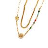 Irregular Retro Colored Beaded Tree of Life Pendant Accessories Titanium Steel Double Layer Necklace