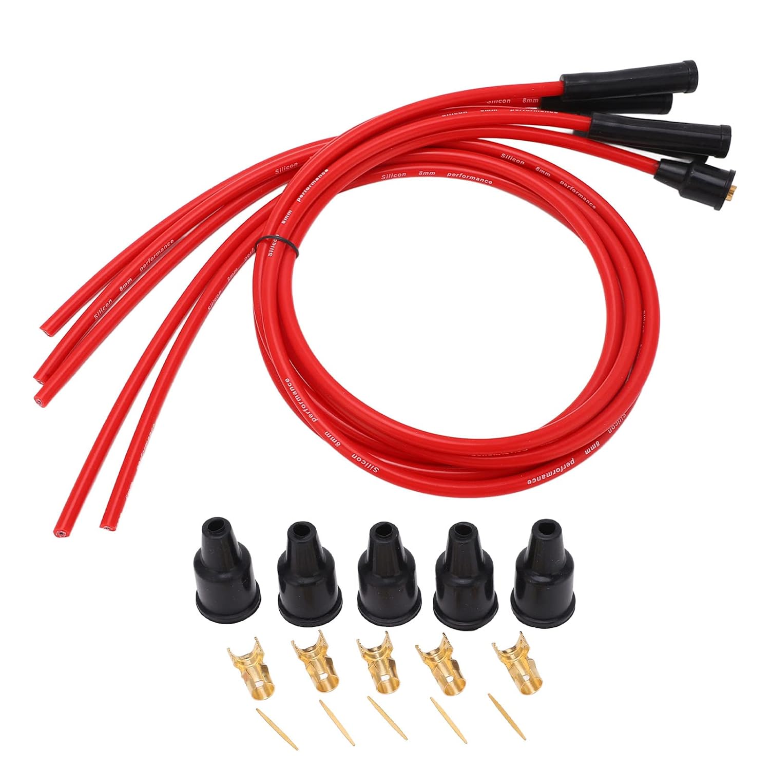 Spark Plug Wire Set , 8mm Red 1m Car Ignition Wire Metal Silicone for 4 Cylinder Classic Cars
