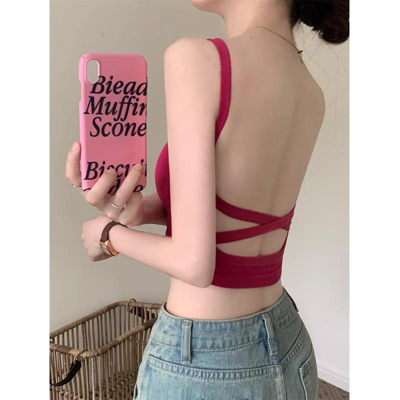 Spicy Cross Wrap Sexy Bandeau Camisole Lingerie with Fixed Cup and Stylish Back Design