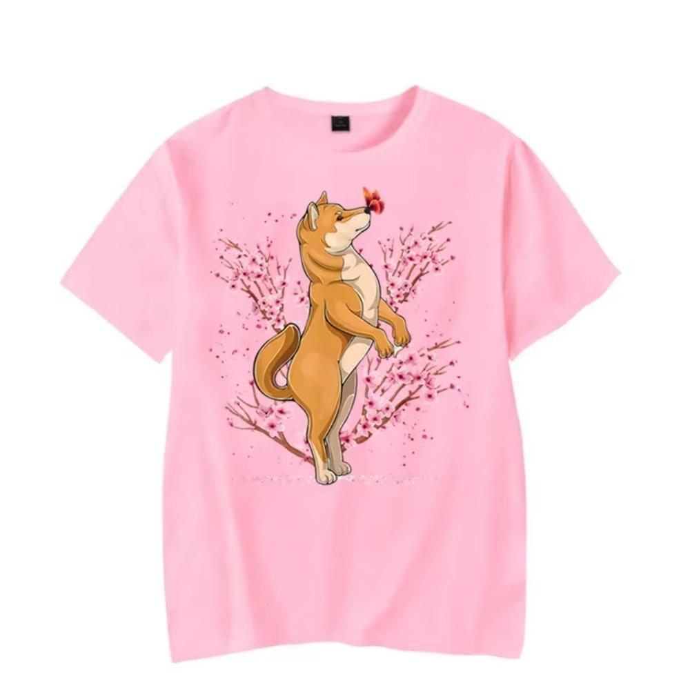 Men's T-shirt Japanese Shiba Inu Cherry Blossom Flower Sakura Trees Kawaii T Shirt Men Women Tshirt Male Classic T-shirt Hombre