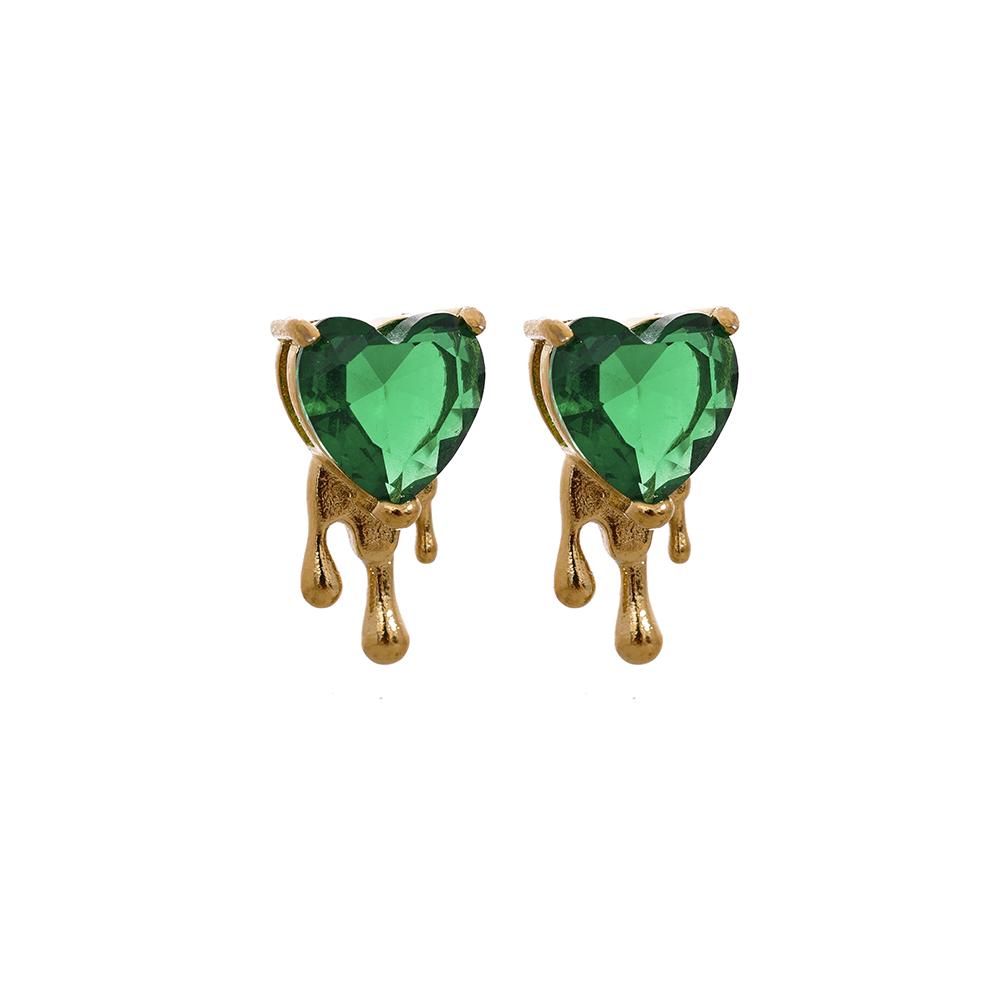 Yhpup Delicate Bling Cubic Zirconia Stainless Steel Heart Creative Stud Earrings Fashion Cast Jewelry for Women Basic Gift New