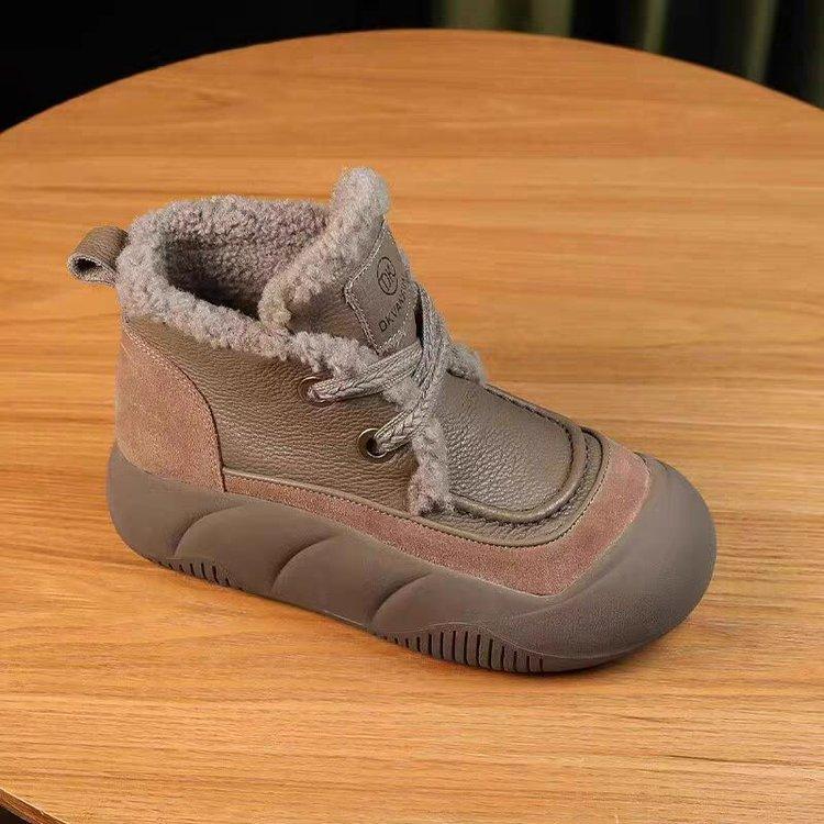 Baumwollschuhe Damen Rundkopf Schnürstiefeletten Damen Schneestiefel Plateau Martin Stiefel Damen 4CM