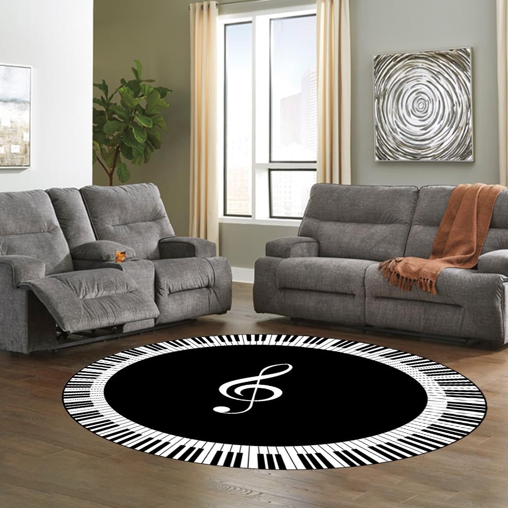 Musical Note Black White Piano Key Printed Round Carpets Area Rugs for Home Living Room Bedroom Floor Decoration
