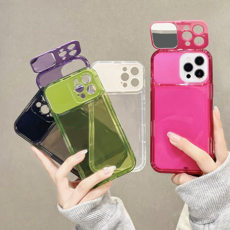 Fold Camera Flip Mirror Stand Holder Transparent Phone Case For Phone 17 Pro 16 15 14 Plus 11 Pro Max 13 12 XS X XR Cover