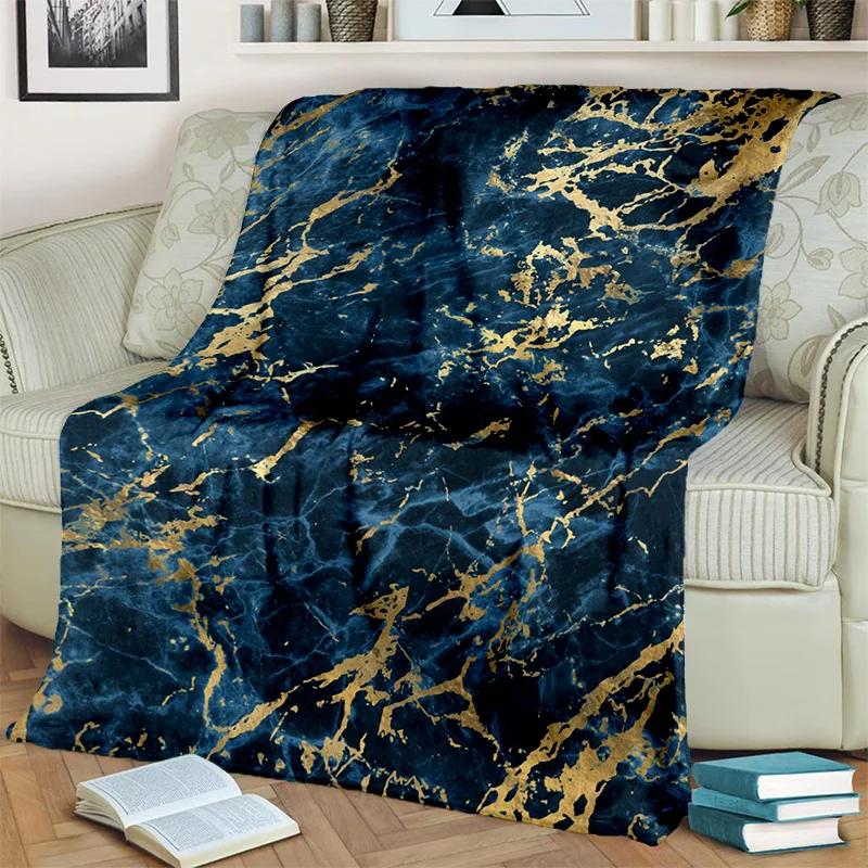 3D Lüks Renk Mavi Yeşil Altın Mermer Desen Battaniye, Ev Yatak Odası Yatak Kanepe Seyahat Kapak Battaniye Çocuk için Yumuşak Atmak Battaniye
