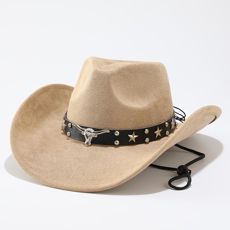 Western denim style big edge hat Tibetan top hat bull head accessories autumn and winter jazz hat, new suede hat