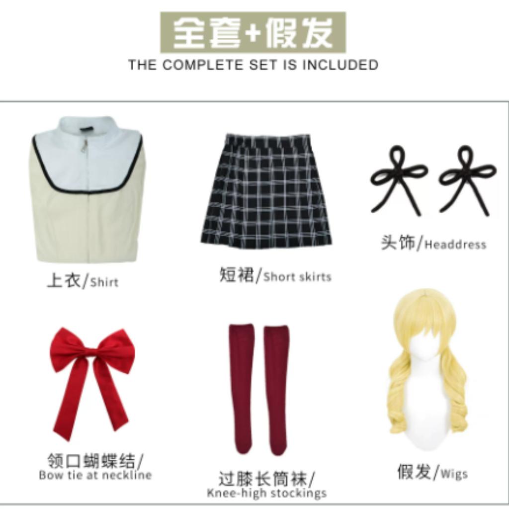 Puella Magi Madoka Magica Schuluniform Cosplay Kostüm Komplettset mit Perücke für Halloween-Party
