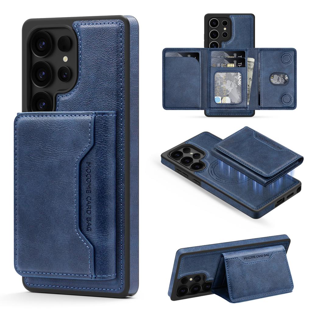 For Samsung Galaxy S25 Ultra Case Compatible with MagSafe Leather Back Phone Cover with Detachable Card Bag