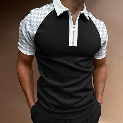 Erkek Kısa Kollu Patchwork Polo Gömlek Yaka Yaka Golf Giyim Erkek Polo Rahat Fermuarlı Gömlek