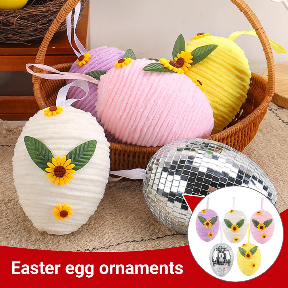 Silver Easter Egg Ornaments Hanging Ornament Set Diy Crochet Sunflower Easter Eggs Holiday Pendent Reflective Glass Disco Ball