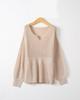 Women's V-Neck Long-Sleeve Ruffle Waist Solid Color Pullover Sweater - European & American Fashion