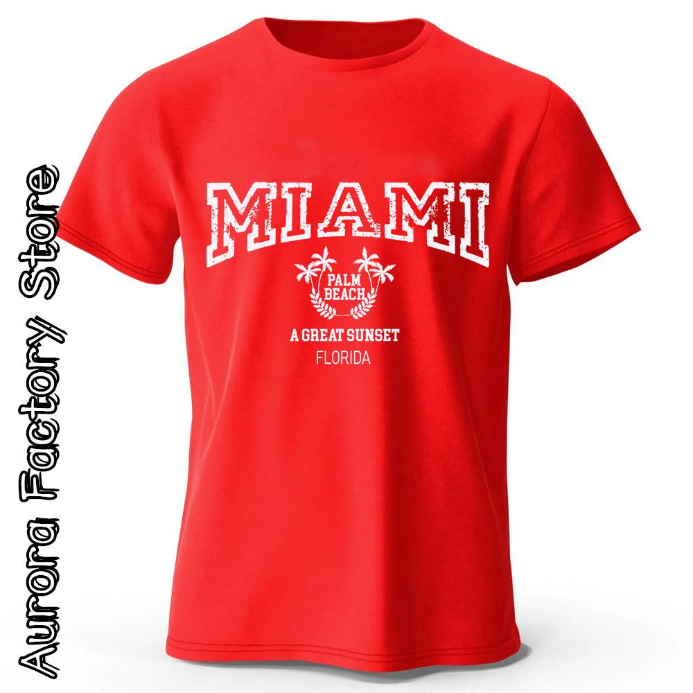 MIAMI Potisk Tričko Léto Pánské Ležérní Bavlna O-Výstřih Topy Trička Pánská Móda Camiseta Krátký Rukáv Oblečení Vintage Streetwear