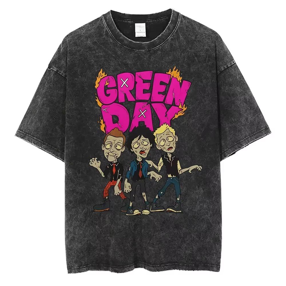 New Arrival Mens Clothes Tee Shirt Homme Graphic TShirts Men Tshirt for Men Ropa Hombre Washed Vintage Punk Band Green Day