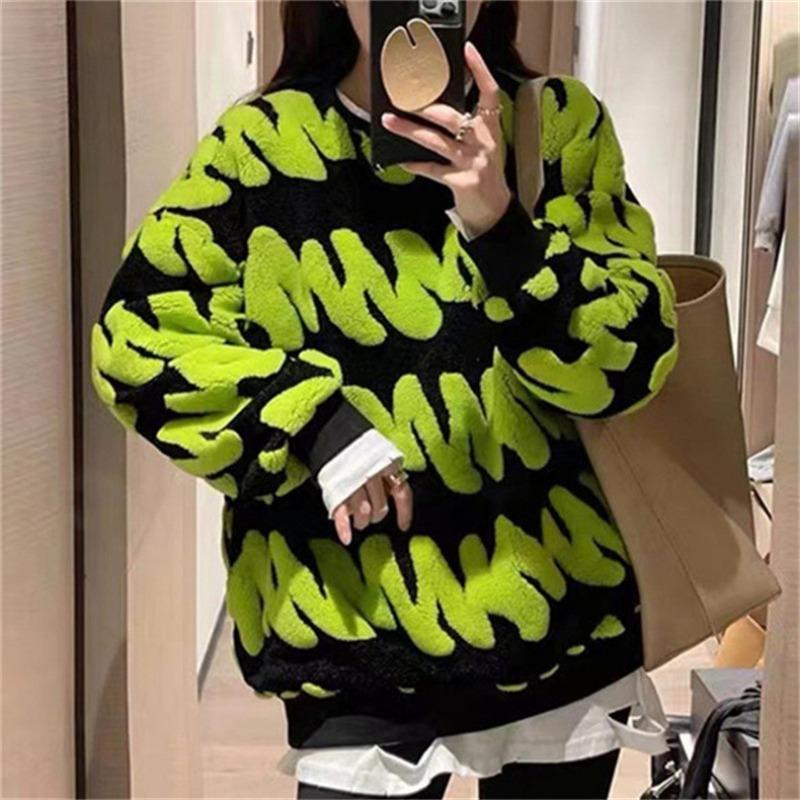 Autumn and Winter New Lazy Flocking Pullover Sweater Women's Thick Round Neck Towel Embroidered Western Style Sweater Top