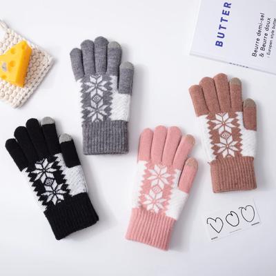 Mode Frauen Winter Handschuhe Gestrickte Volle Finger Touchscreen Handschuhe Weibliche Schnee Muster Outdoor Verdicken Kälte Schutz Handschuhe