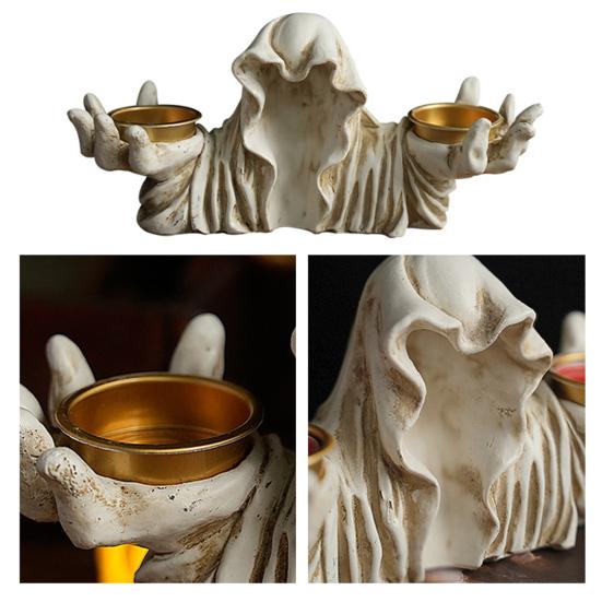 Halloween Grim Reaper Candle Holder Gothic Grim Reaper Statue Resin Candlestick Desktop Decoration for Halloween Home Decor