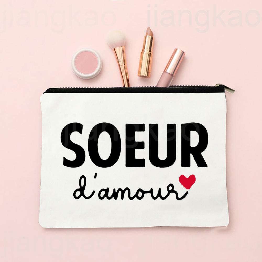 I Am an Almost Perfect Sister French Print Makeup Bag Zipper Cosmetic Case Travel Neceser Toiletry Storage Bags Gift for Sisters