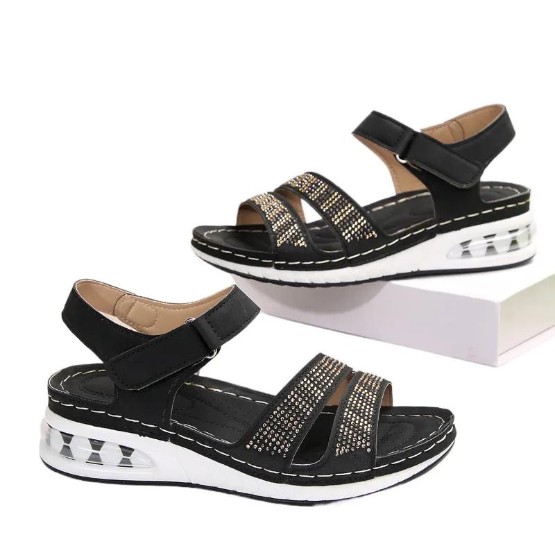 Casual Sandals Women 2025 Shoes Female Open Toe Women's Sandals Outdoor Crystal Round Toe Wedges Plus Size Shoes Women Zapatos
