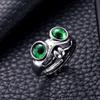 Funny Tongue Out Frog Animal Rings For Men Women Vintage Green Blue Eyes Silver Plated Opening Ring Goth Fashion Party Jewelry