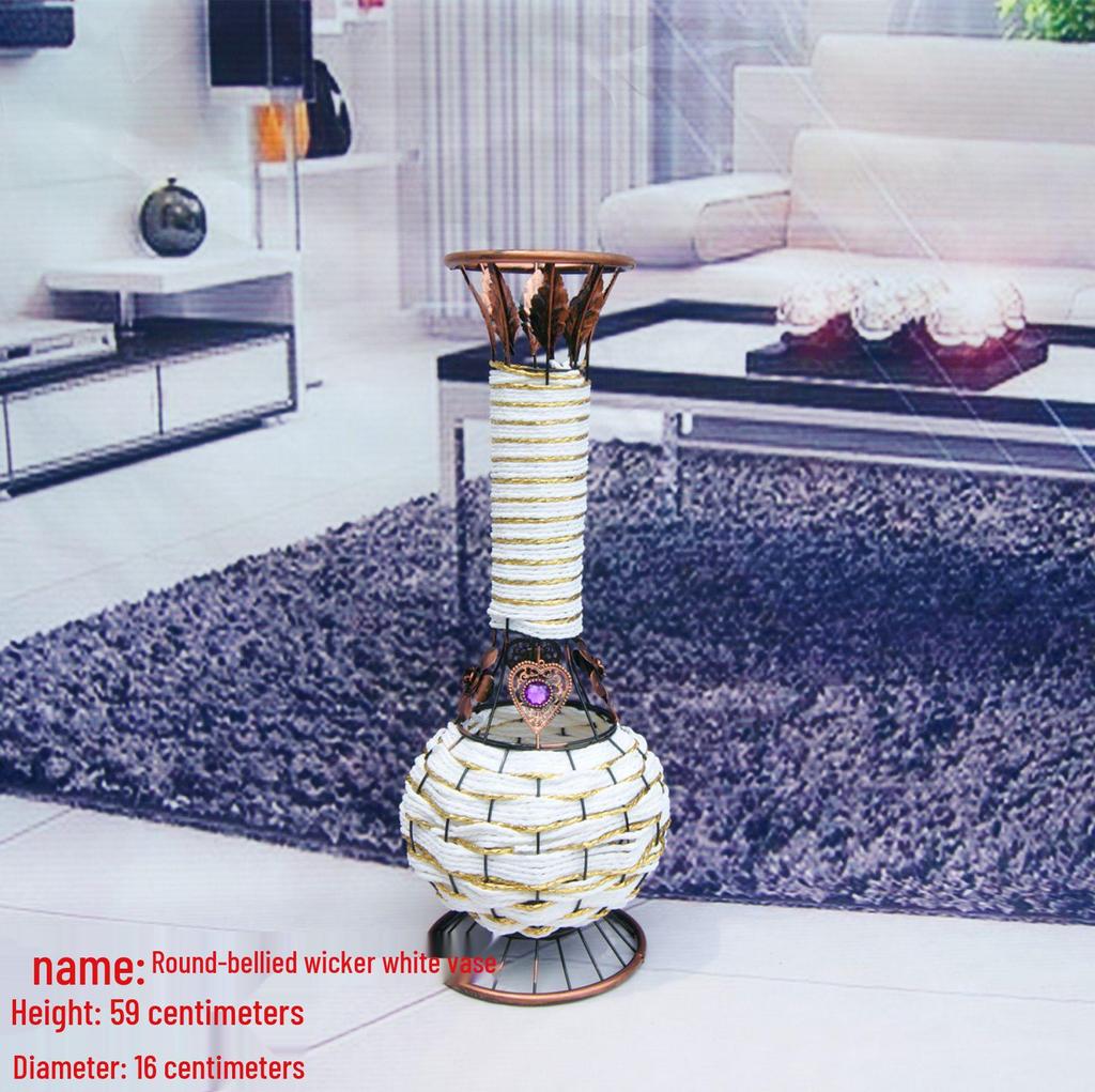 Nordic Large Resin Rattan Vase for Dried Flowers - Ceramic Look, Iron Art Floor Decoration.