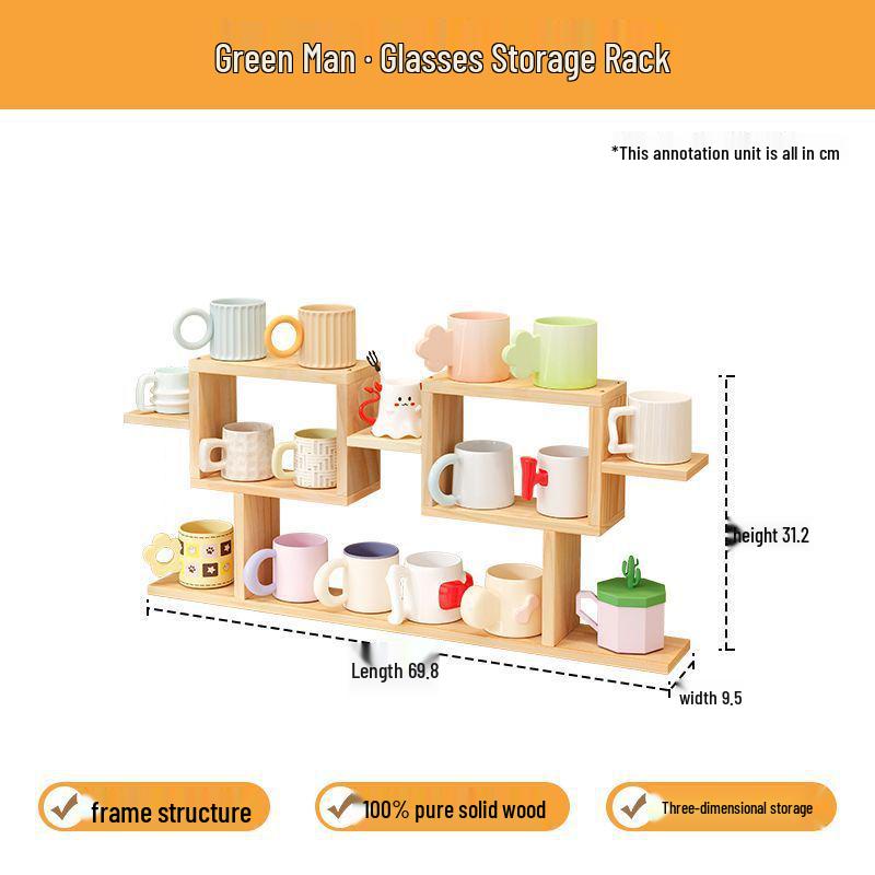Solid Wood Desktop Cup Holder and Multi-layer Storage Rack for Office or Breakroom