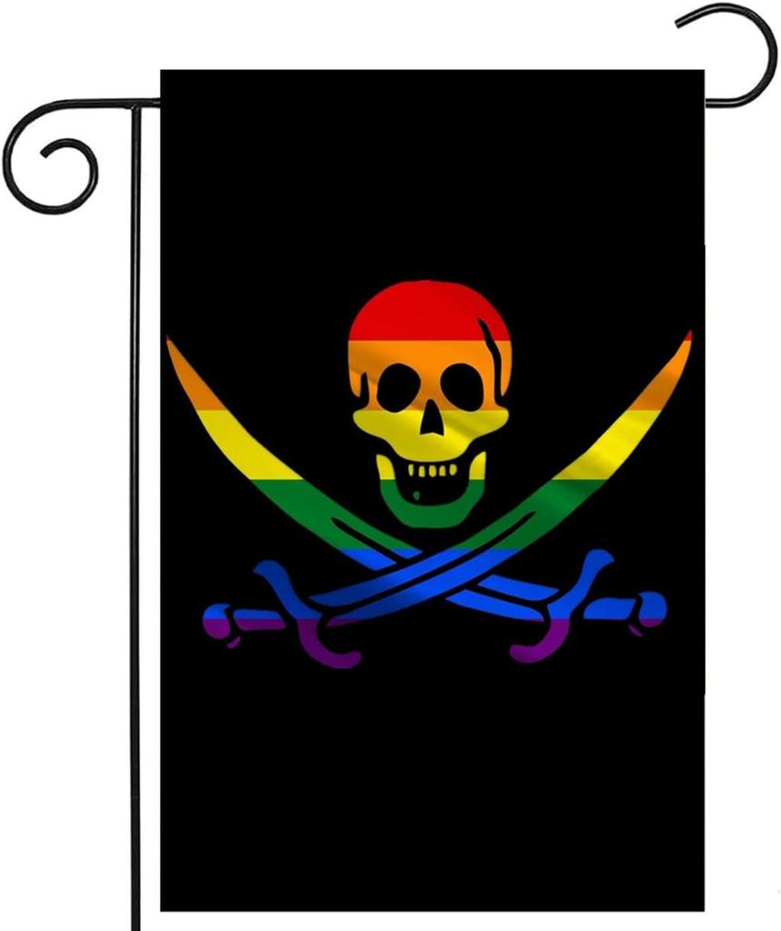 Rainbow Pirate Garden ag 12x18 inch, Jack Rackham Knife Jolly Roger Skull and Crossbones ags, Sturdy Double Stitched and WZZ